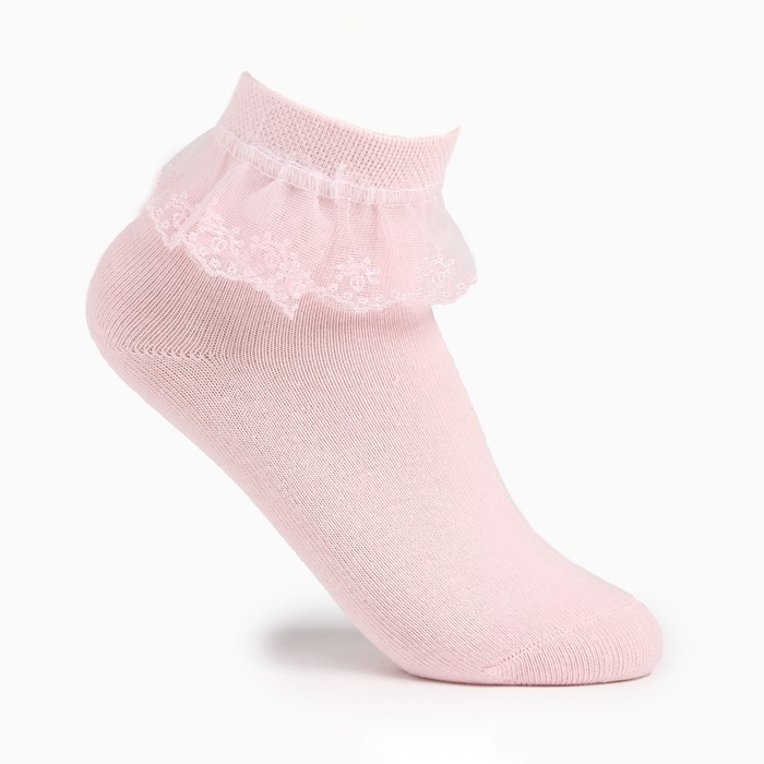 Носки детские с кружевом, цвет розовый, размер 16-18