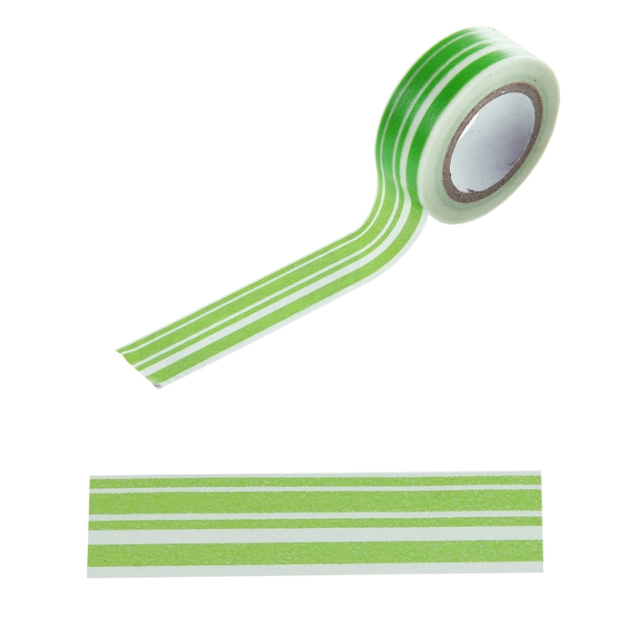 Клейкая лента декоративная бумажная "Зелёные полосы"