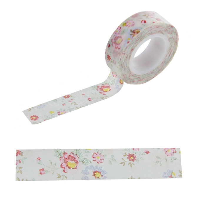 Клейкая лента декоративная бумажная "Цветочный сад", 1.5 см, длина 10 м
