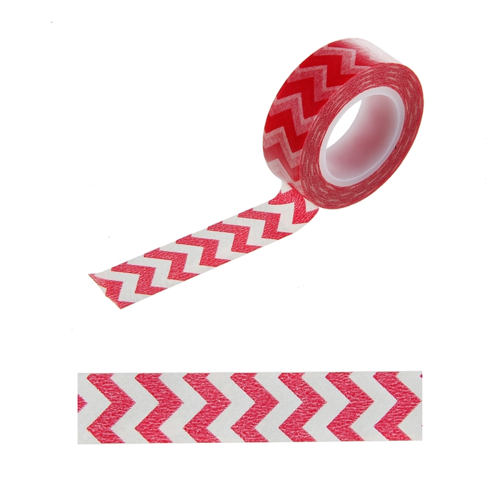 Клейкая лента декоративная бумажная "Зигзаг розовый"