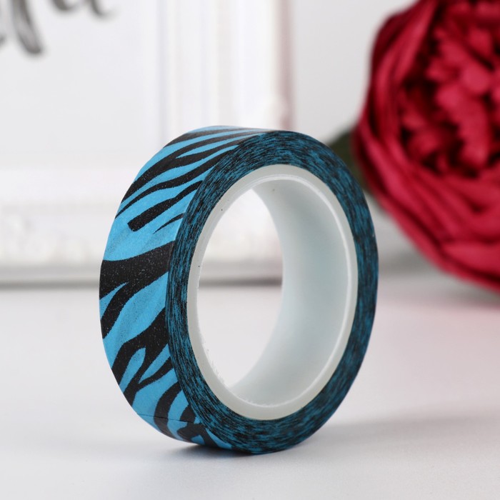 Клейкая лента декоративная бумажная "Зебра чёрно-синяя"