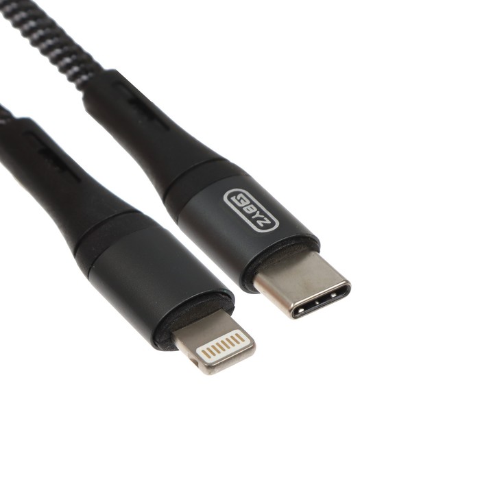 Кабель BYZ BC-031i, Lightning  - USB-C, 6 А, 1.2 м, нейлоновая оплетка, черно-серый