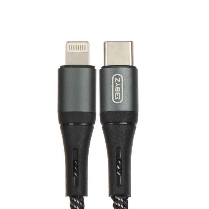 

Кабель BYZ BC-031i, Lightning - USB-C, 6 А, 1.2 м, нейлоновая оплетка, черно-серый