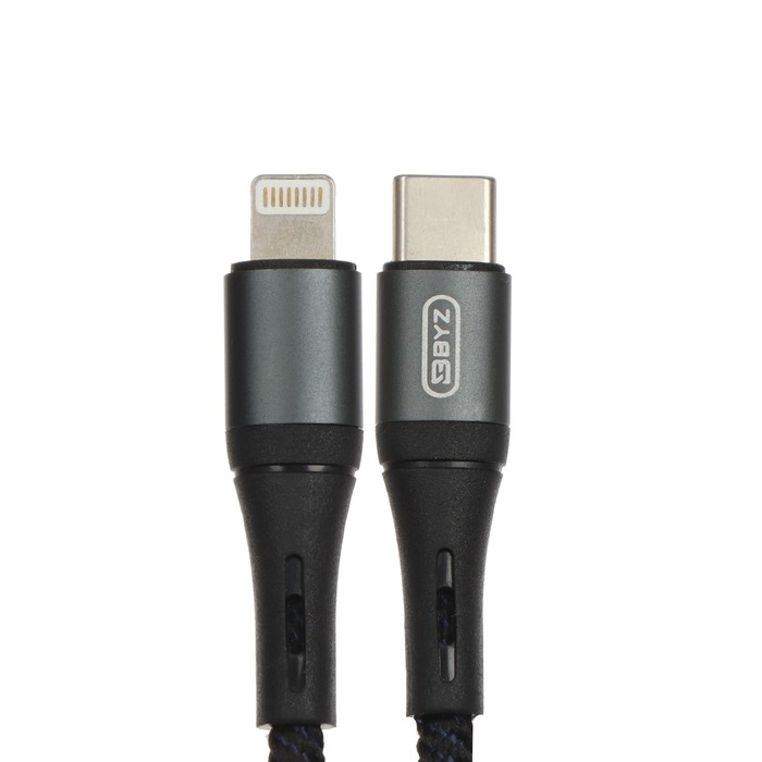 

Кабель BYZ BC-031i, Lightning - USB-C, 6 А, 1.2 м, нейлоновая оплетка, черно-синий