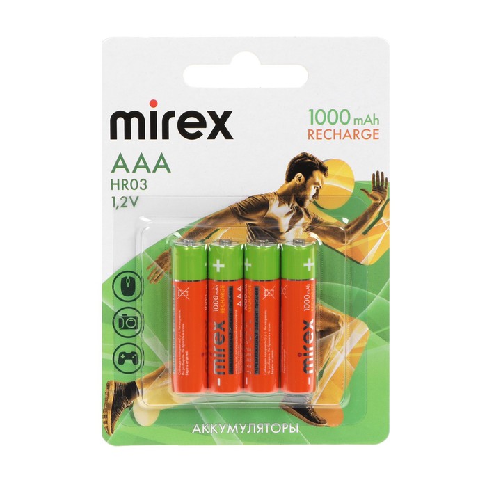 Аккумулятор Mirex, Ni-Mh, AAA, HR03-4BL, 1.2В, 1000 мАч, блистер, 4 шт. аккумулятор mirex ni mh aaa hr03 4bl 1 2в 1000 мач блистер 4 шт