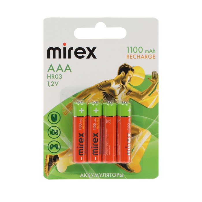 Аккумулятор Mirex, Ni-Mh, AAA, HR03-4BL, 1.2В, 1100 мАч, блистер, 4 шт. аккумулятор mirex ni mh aaa hr03 4bl 1 2в 1100 мач блистер 4 шт