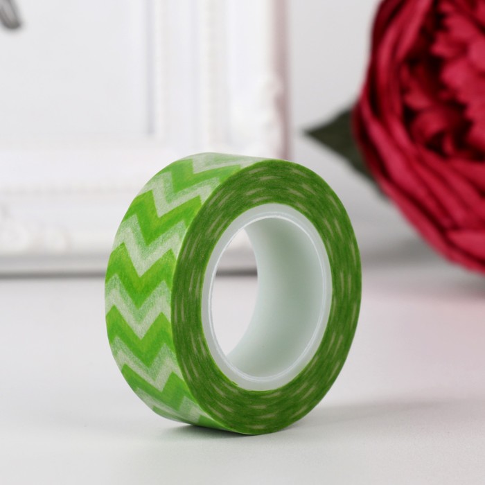 Клейкая лента декоративная бумажная "Зигзаг зелёный"