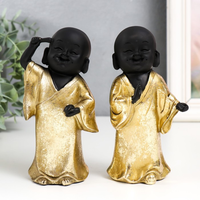 Сувенир полистоун Маленький Будда в золотом. Приветствие МИКС 7,5х5,5х15 см