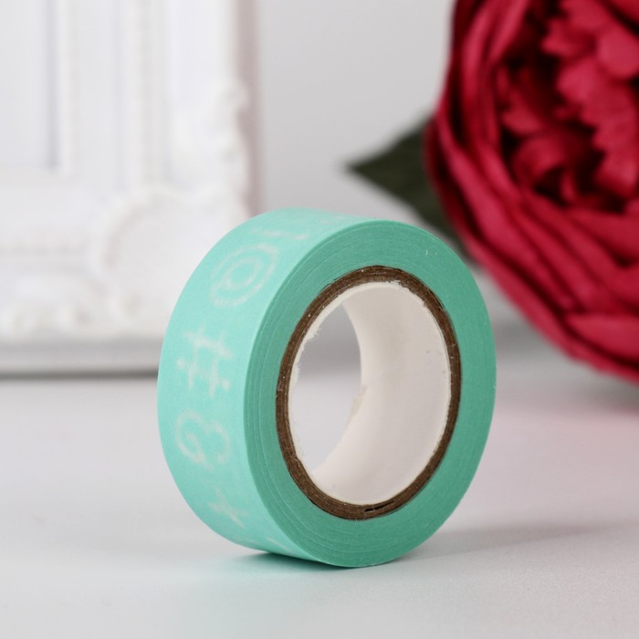 Клейкая лента декоративная бумажная "Зелёный узор"