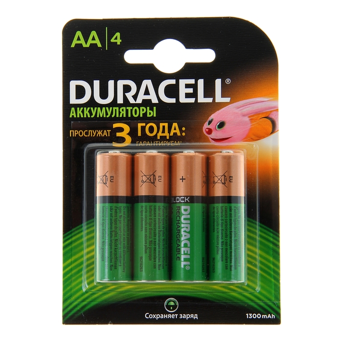 Аккумулятор Duracell, АА, HR6-4BL, 1300 mAh, блистер, 4 шт.