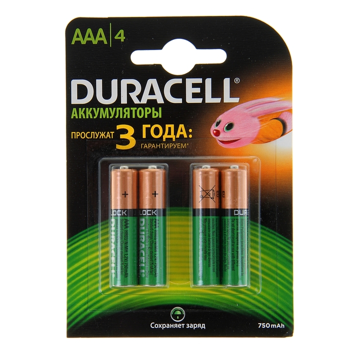 Аккумулятор Duracell, ААА, HR03-4BL, 750 mAh, блистер, 4 шт.