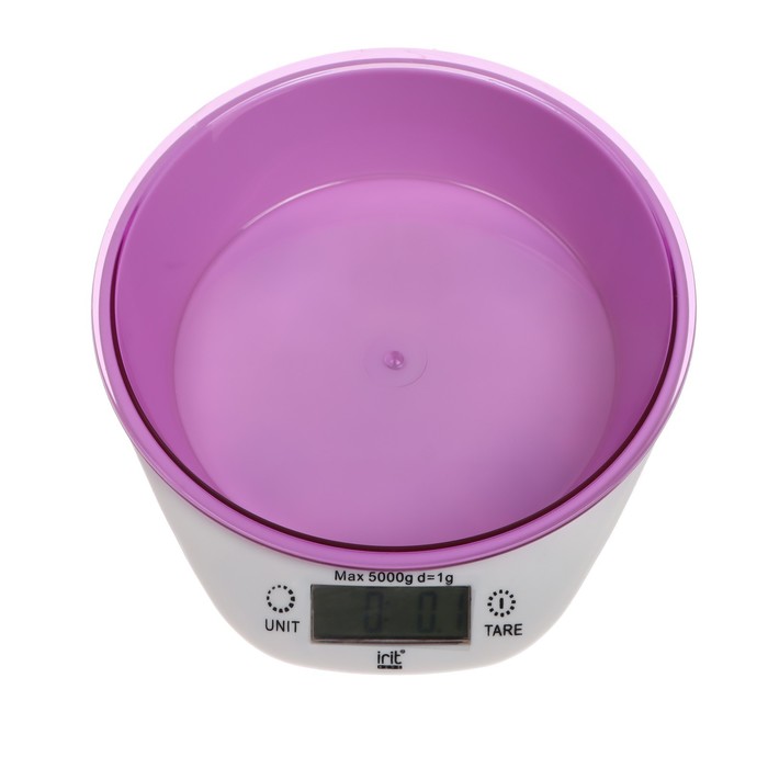 Весы кухонные Irit IR-7117, электронные, до 5 кг, фиолетовые весы кухонные электронные irit ir 7117 чаша точн 1 г до 5 кг