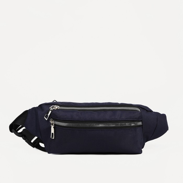 фото Поясная сумка на молнии, 2 наружных кармана, цвет тёмно-синий waist bag