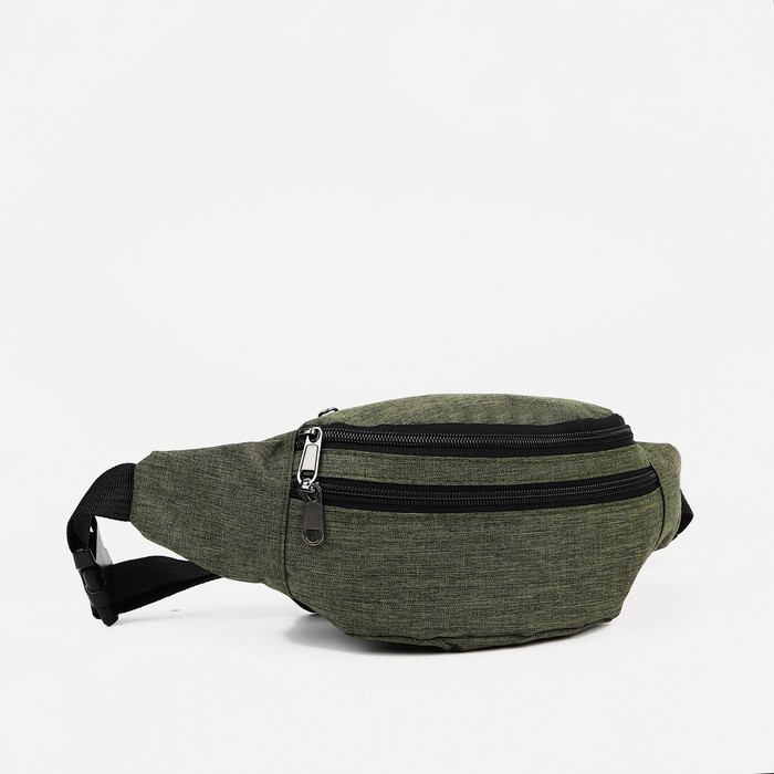 фото Поясная сумка на молнии, 2 наружных кармана, цвет зелёный waist bag