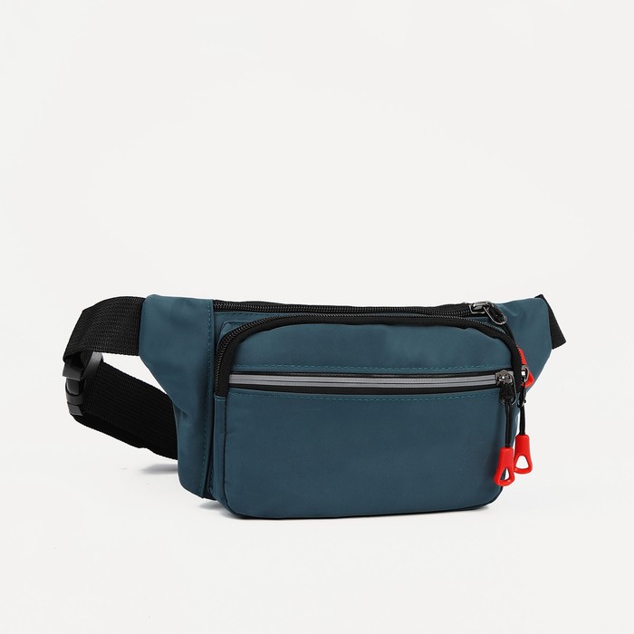 фото Поясная сумка на молнии, 3 наружных кармана, цвет синий waist bag