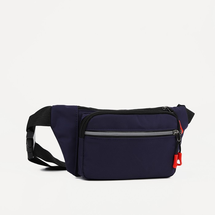 фото Поясная сумка на молнии, 3 наружных кармана, цвет тёмно-синий waist bag