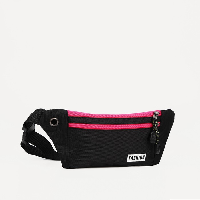 фото Поясная сумка на молнии, 2 наружных кармана, цвет чёрный/розовый waist bag