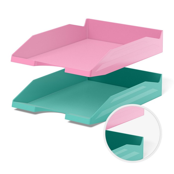 

Набор из 2 пластиковых лотков для бумаг ErichKrause® Office, Pastel Mint, мятный и розовый