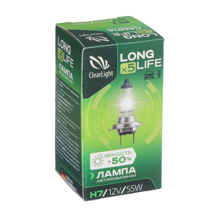 Лампа автомобильная Clearlight LongLife, H7, 12 В, 55 Вт лампа автомобильная clearlight longlife h3 12 в 55 вт