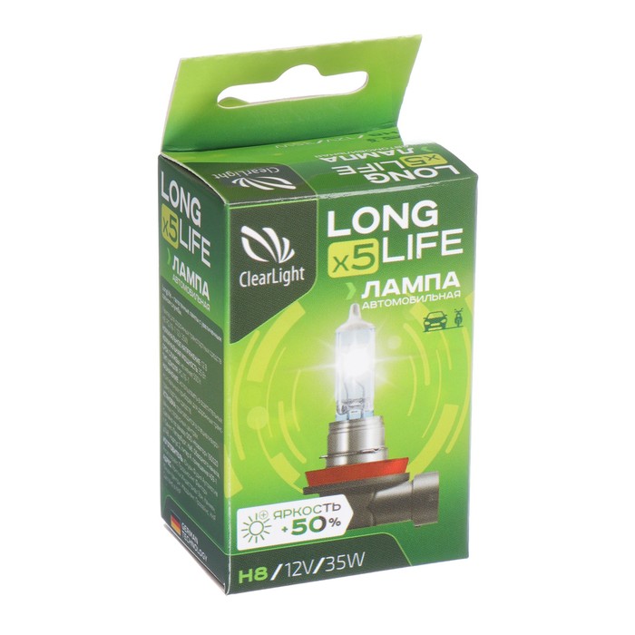 Лампа автомобильная Clearlight LongLife, H8, 12 В, 35 Вт лампа автомобильная clearlight longlife h3 12 в 55 вт