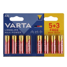 Батарейка алкалиновая Varta LongLife Max Power, AA, LR6-8BL, 1.5В, блистер, 8 шт.