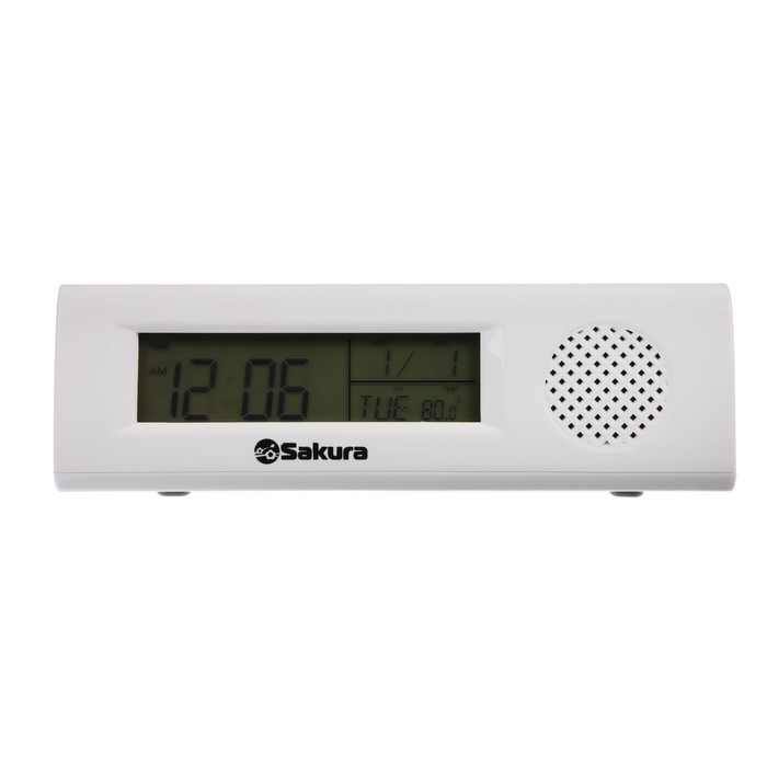 Часы-будильник Sakura SA-8521, электронные, будильник, радио, фонарь, 3хААА, белые