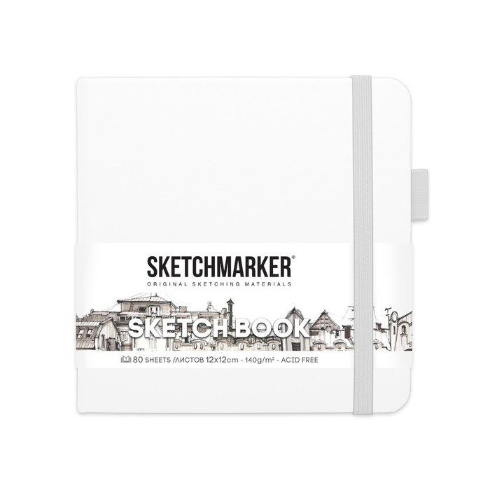 

Скетчбук Sketchmarker, 120 х 120 мм, 80 листов, твёрдая обложка из искусственной кожи, белый, блок 140 г/м2