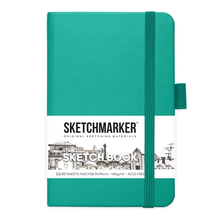 

Скетчбук Sketchmarker, 90 х 140 мм, 80 листов, твёрдая обложка из искусственной кожи, изумрудный, блок 140 г/м2
