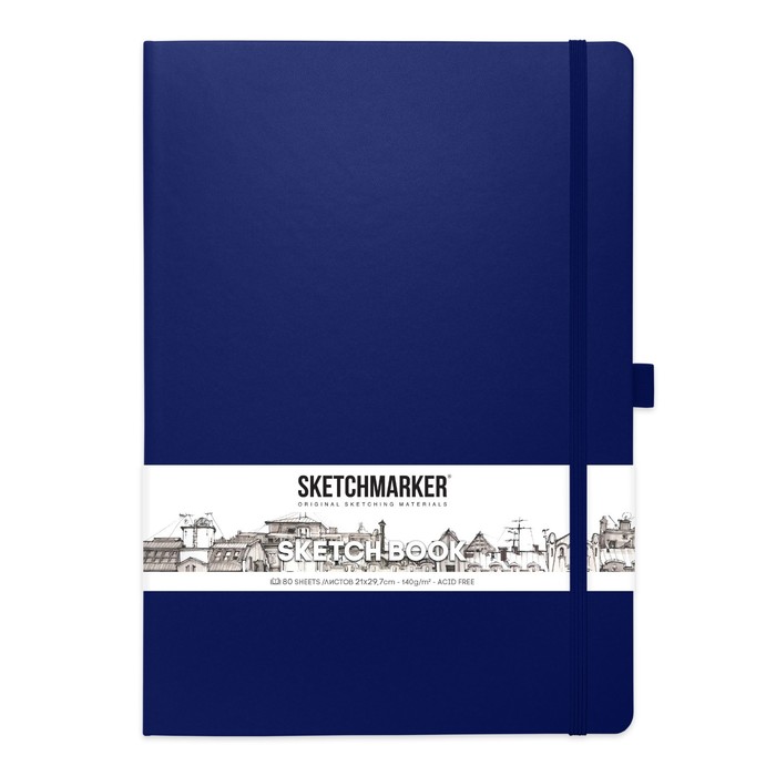 Скетчбук Sketchmarker, 210 х 300 мм, 80 листов, твёрдая обложка из искусственной кожи, синий, блок 140 г/м2