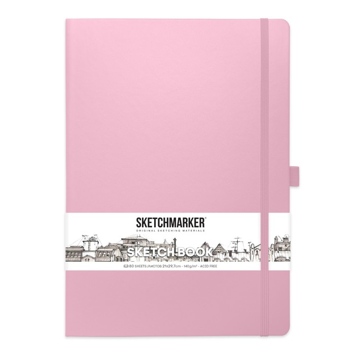Скетчбук Sketchmarker, 210 х 300 мм, 80 листов, твёрдая обложка из искусственной кожи, розовый, блок 140 г/м2