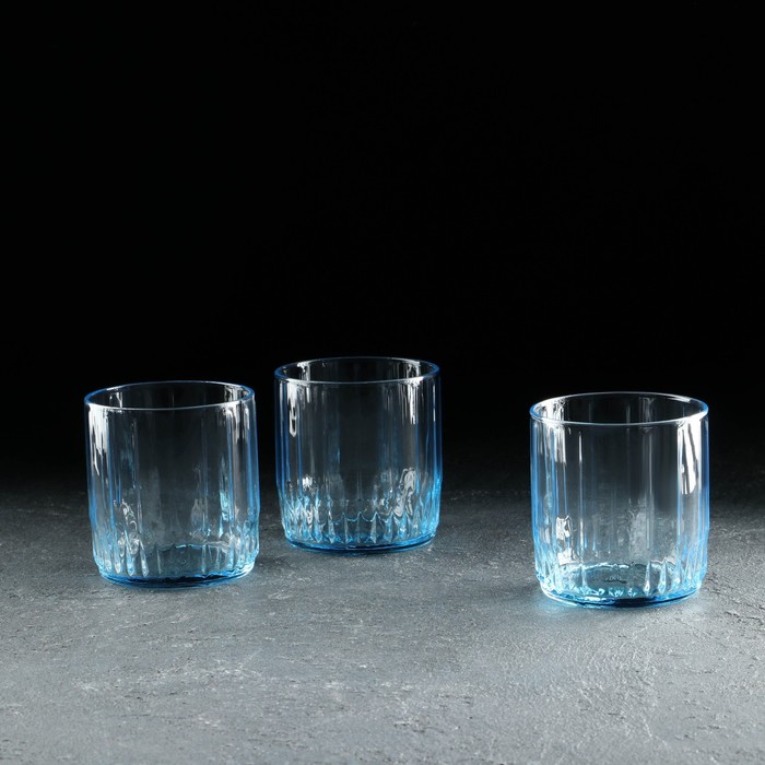 цена Набор стеклянных стаканов Leia, 3 шт, 265 мл, голубой
