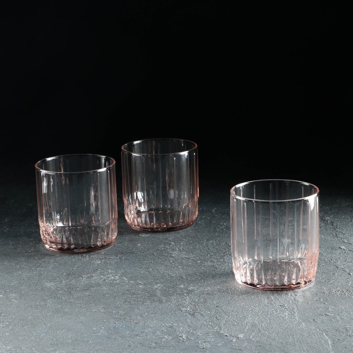 цена Набор стеклянных стаканов Leia, 3 шт, 265 мл, розовый