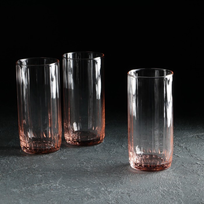 цена Набор стеклянных стаканов Leia, 3 шт, 310 мл, розовый
