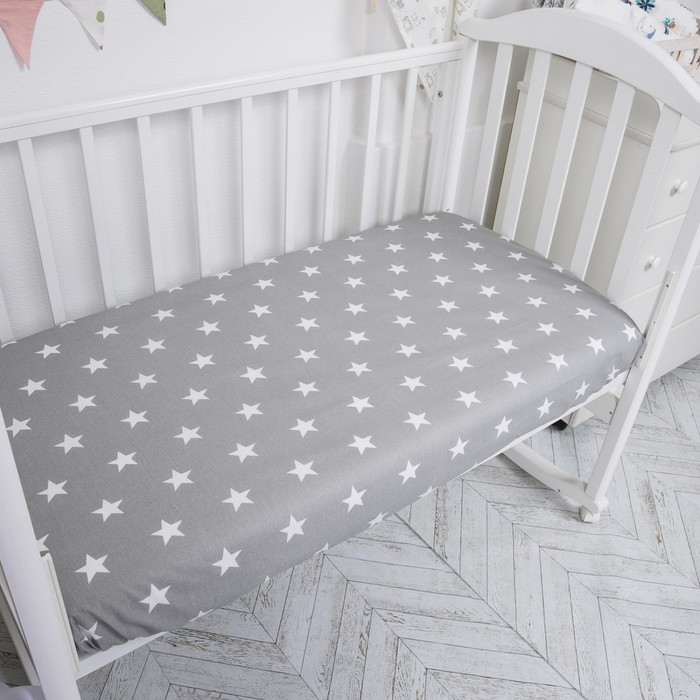 фото Простынь на резинке «звёзды на сером», размер 60х120 см baby nice