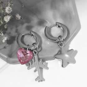 Серьги со съёмным элементом "Трансформер" путешествие, цвет красно-розовый в серебре