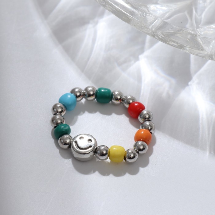 Кольцо «Смайлик», цветное в серебре, 17 размер кольцо для платка цветок дуо цветное в серебре