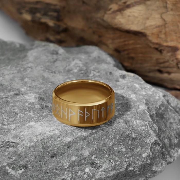 Кольцо «Вальхалла» с рунами, цвет белый в золоте, 16 размер