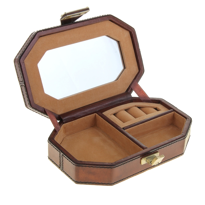 Шкатулка под бижутерию "Многогранник", обтянута кожей буйвола