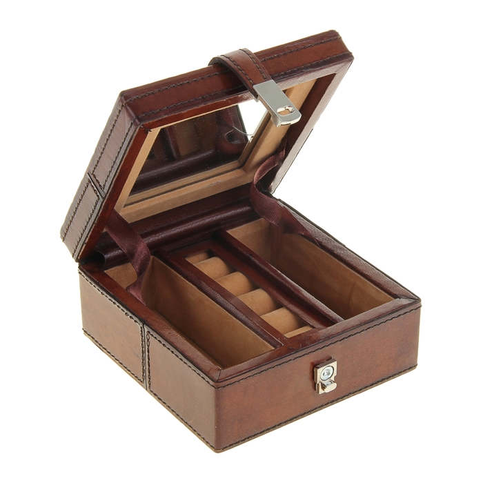 Шкатулка под бижутерию "Квадратная", обтянута кожей буйвола