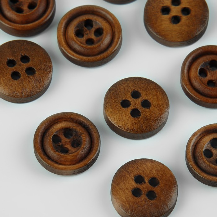 Набор деревянных пуговиц, 4 прокола, d = 15 мм, 20 шт, цвет светлый орех