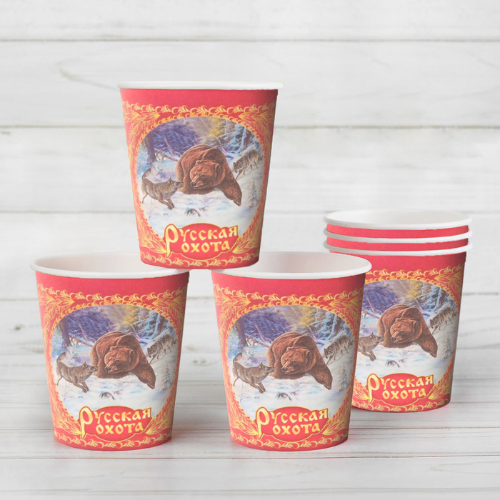 Набор бумажных стаканов "Русская охота", 225 мл (6 шт.)