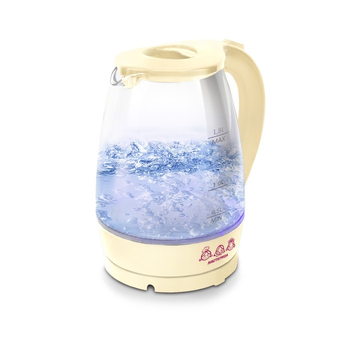 Чайник электрический «‎‎Мастерица ЕК-1801G», стекло, 1.8л, 1850 Вт, цвет ваниль