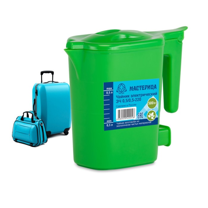 Чайник электрический «‎‎Мастерица ЭЧ 0,5/0,5-220З», пластиковый, 0.5 л, 500 Вт, зеленый