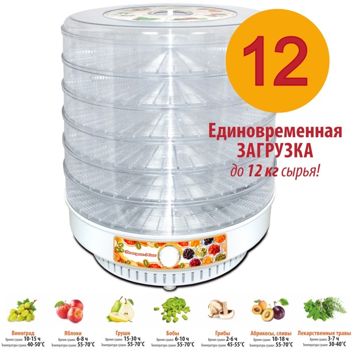 фото Сушилка для овощей «‎‎ветерок-2 люкс», 6 ярусов, 600 вт, прозрачные уровни