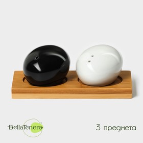 Набор для специй на деревянной подставке BellaTenero «Влюбленность», 2 предмета: солонка, перечница, цвет белый