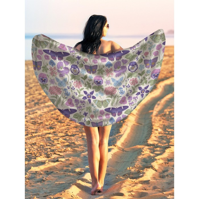 Парео и пляжный коврик «Бабочка и листья», d = 150 см