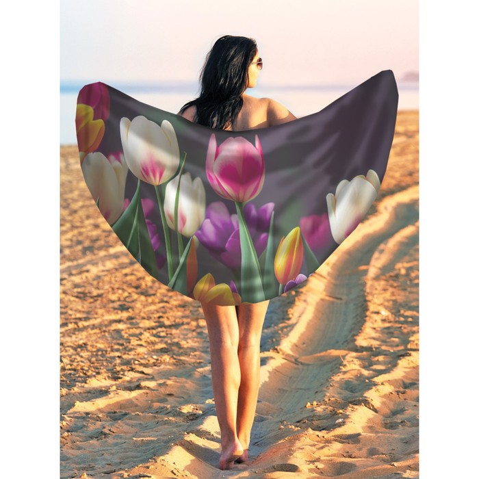 Парео и пляжный коврик «Весенние тюльпаны», d = 150 см
