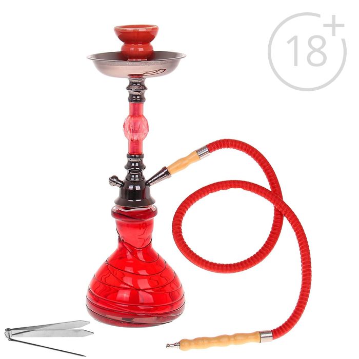 Кальян "Сплетение", 38 см, 1 трубка, колба-груша красная с чёрными полосками, шахта чёрная