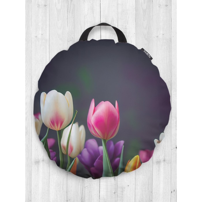 Подушка сидушка «Весенние тюльпаны», декоративная, d = 52 см