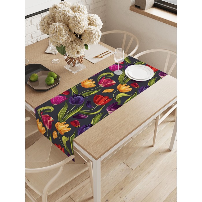 Дорожка на стол «Разноцветные тюльпаны», оксфорд, размер 40х145 см